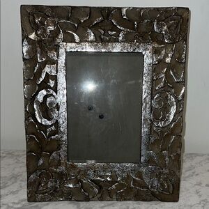 Wooden Carved Ornate Silver and Brown Photo Frame 4” x 6”